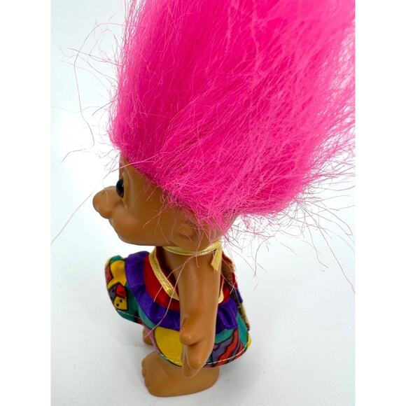 Vintage RUSS Lucky Troll Doll Rainbow Clothes Pink Hair Brown Eyes - Picture 2 of 7